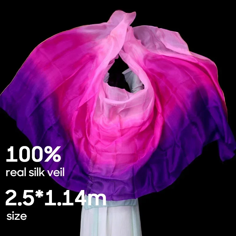 

Belly Dance Silk Props 100% Real Silk Hand Throw Veil Women 250*114cm Gradient Color Hand Dyed Practice Performance Silk Veil
