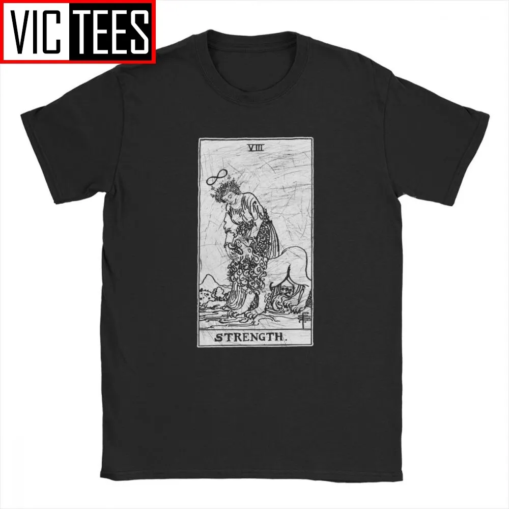 Unique Strength Tarot Card Major Arcana  Telling Occult Tshirt Men Cotton Tshirt Unique Camisas Hombre