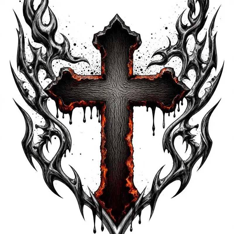 1pc Gothic Burning Cross Vinyl Sticker, Waterproof Self-Adhesive Decal for Motorcycle Helmet, Body, Laptop & Skateboard