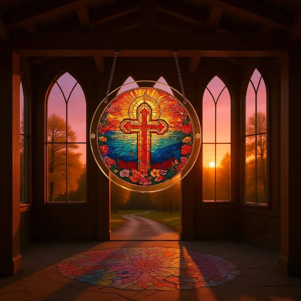 Round Window Decor Colorful Hanging Decorative Puzzle Stained Glass Sun Catcher  Acrylic Hanging Puzzle For Courtyard