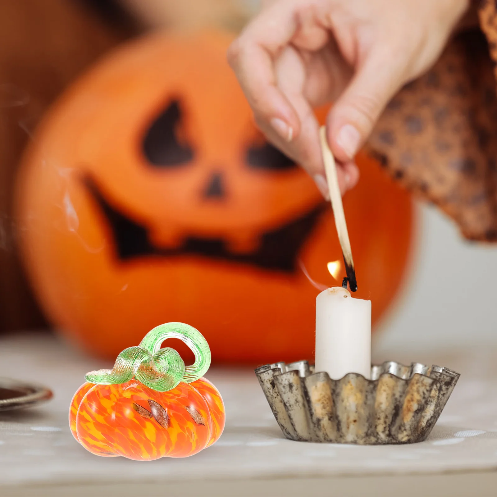 추수감사절 가을 유리 호박 80mm 수제 블로운 글라스 호박 장식 수확 할로윈 테이블 센터피스 오렌지