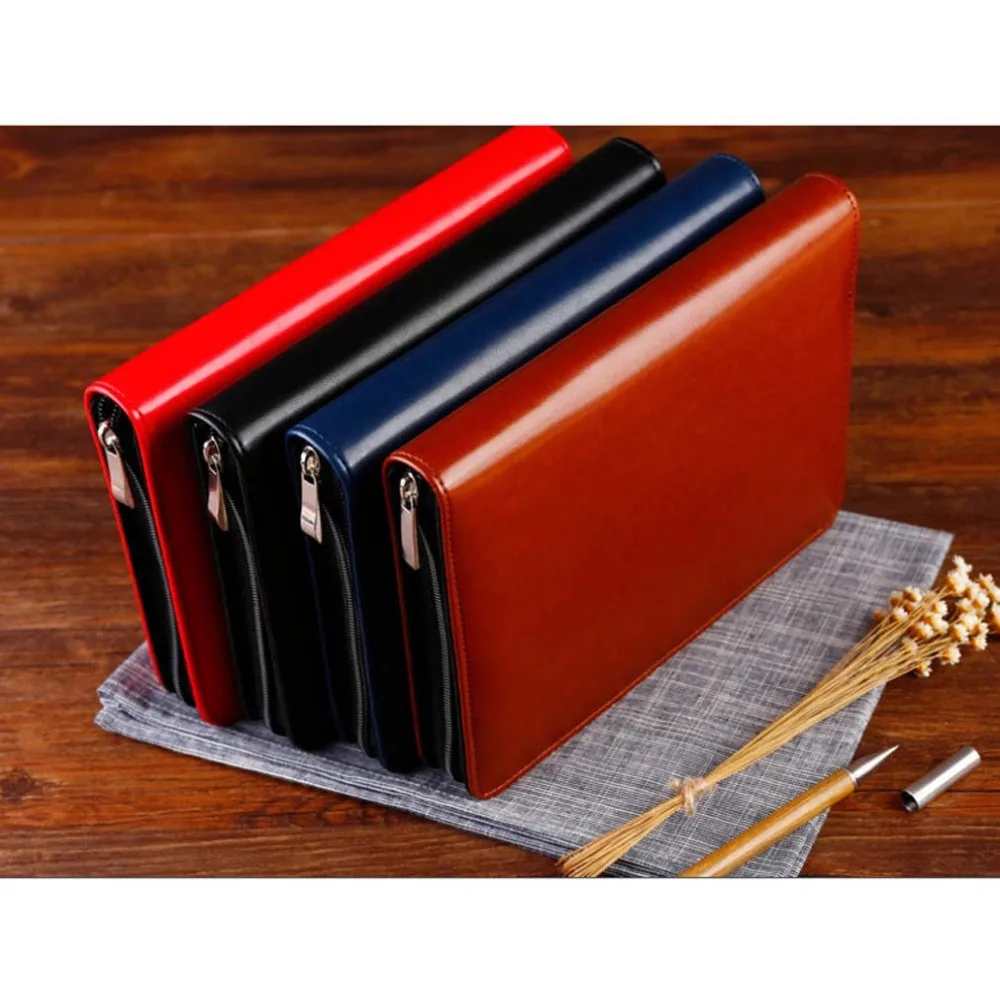 A5 2018 Daily Planner Schedule Notebook Diary Zipper Leather Card Pen Holder Pad Padfolio  large capacity