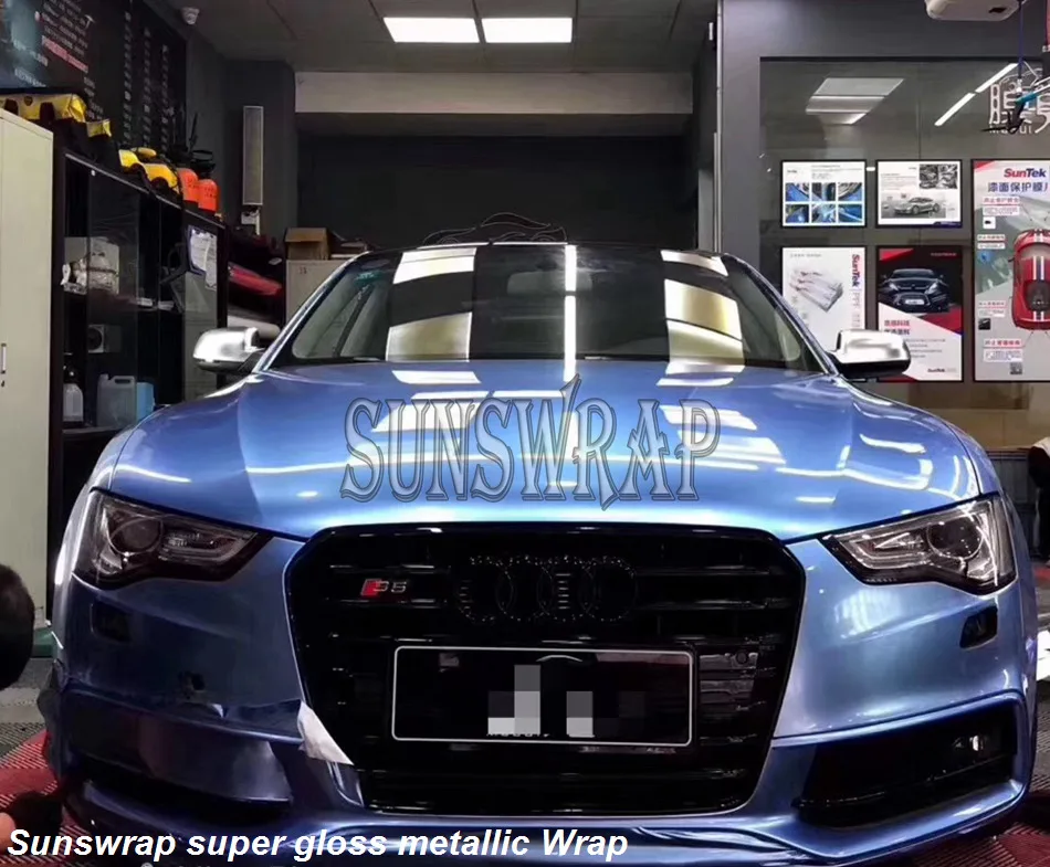 

Super Gloss Metal Mist Blue Car Wrapping Film Roll Bubble free car packaging film change body color stickers