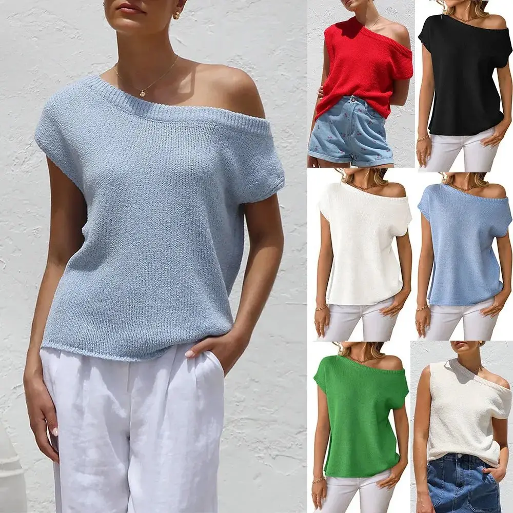 

Fashionable Knitted Summer Tshirt for Women Casual Loose Cleanfit Style Synthetic Fiber A-Line Sleeve Non-Shrinking