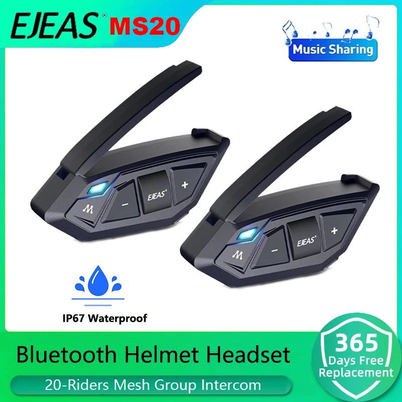 EJEAS MS20 Motorcycle Bluetooth Headset Helmet Intercom Mesh Interphone Communicator Safe Riding APP Music Sharing FM Waterproof