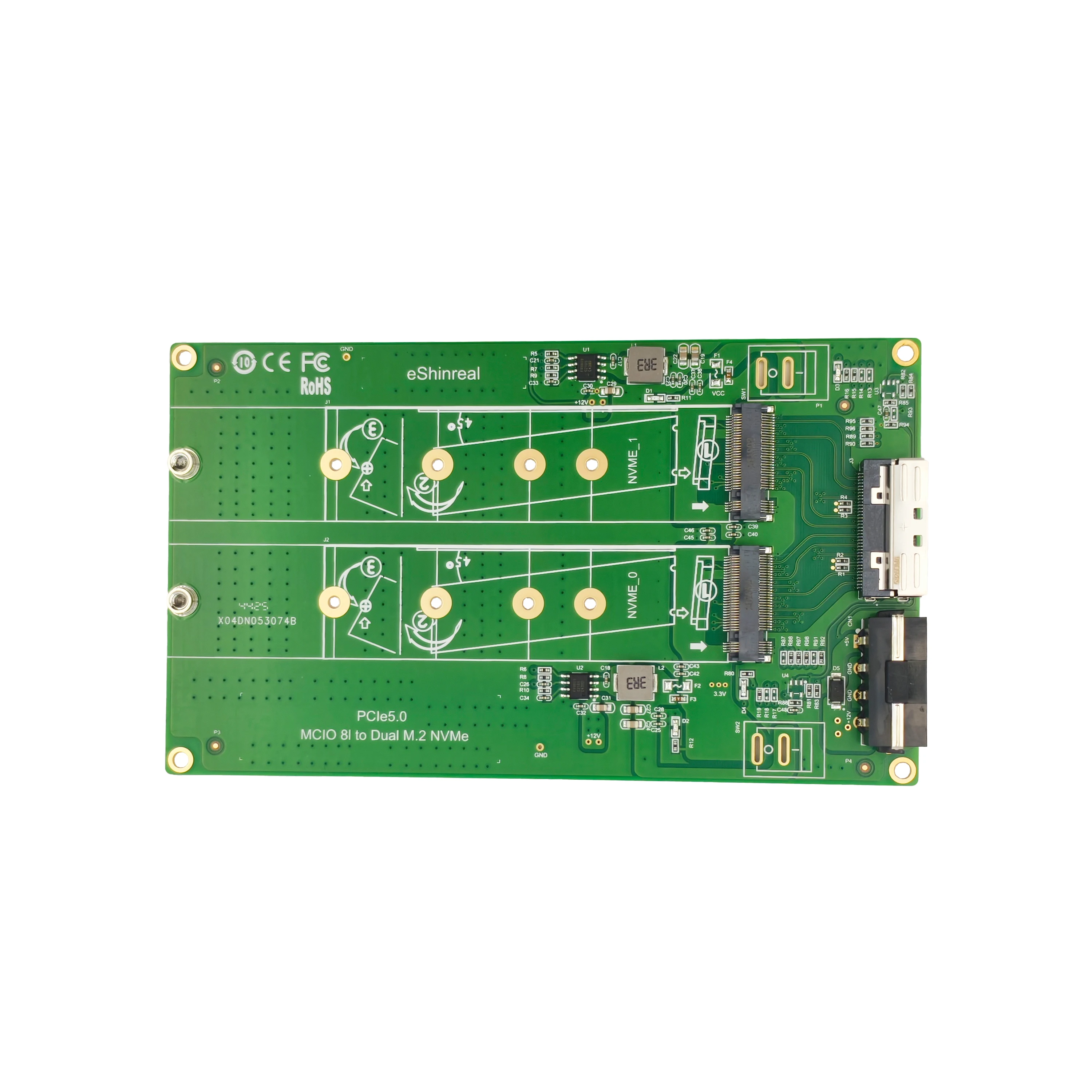 Adaptor Shinreal MCIO x8 ke 2 M.2 Gen5 NVMe SSD PCIe5.0