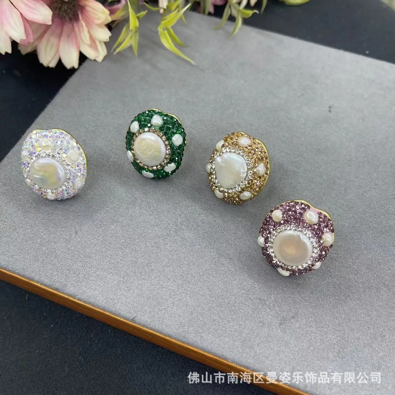 

Natural Baroque freshwater pearl clay inlaid with true color retention live jewelry wholesale ring