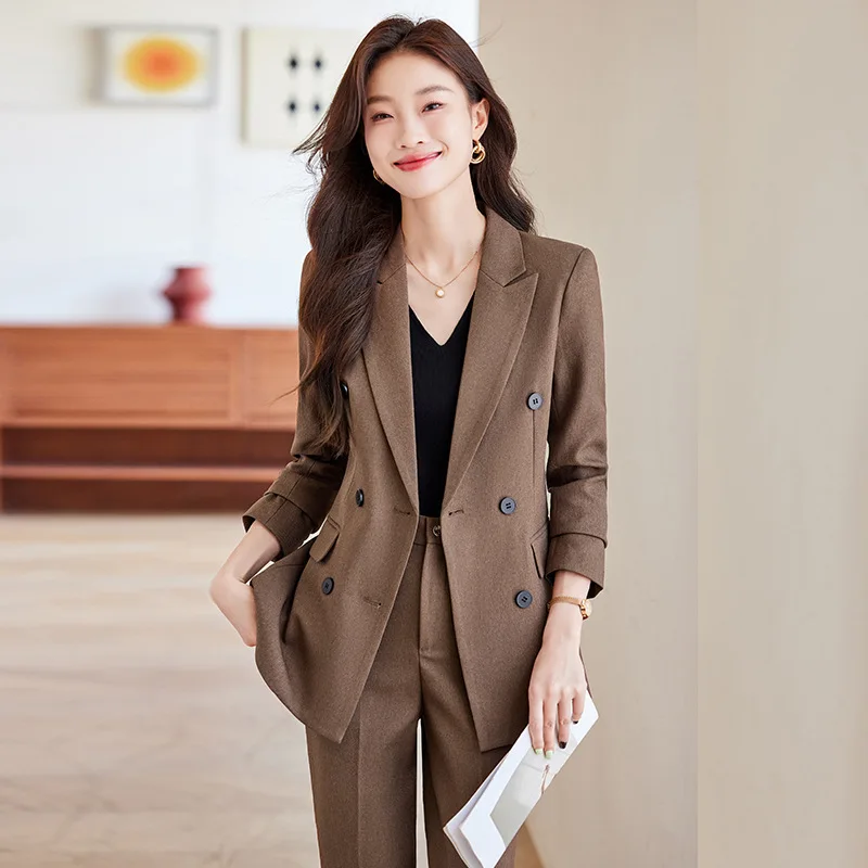 Professional women's business suit, elegant double-breasted formal attire for white-collar workers, suitable for spring and autu