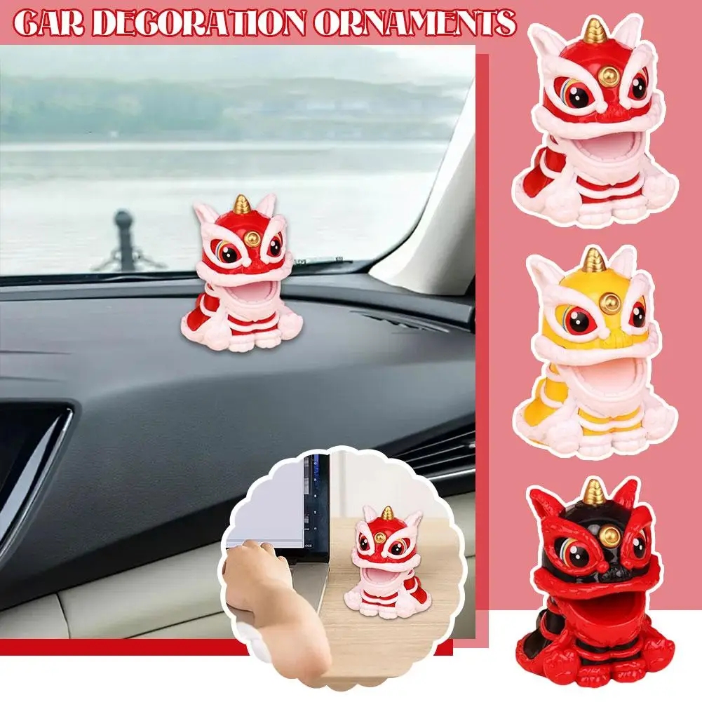 Car Accessories Chinese Auspicious Lion Dance Model Ornaments Meaning Gift Automatic Good Lion Nodding Dance Solar B6s8