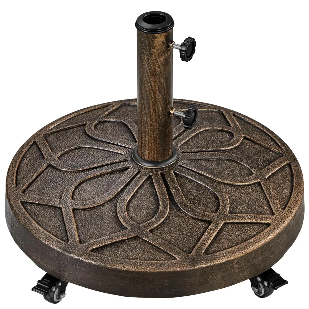 45lbs Heavy Duty Round Umbrella Base with 4 Lockable Rolling Wheels & 2 Knobs, Outdoor Antiqued Umbrella Stand, 20”, Customized