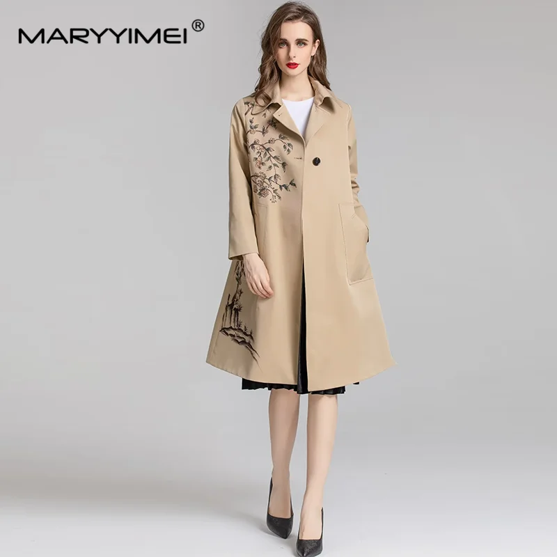 MARYYIMEI-Manteau à Manches sulfpour Femme, Pardessus de Couleur Unie, Bouton Unique, Poche Transportée, Col de Base, Piedmont, Automne et Hiver, 03