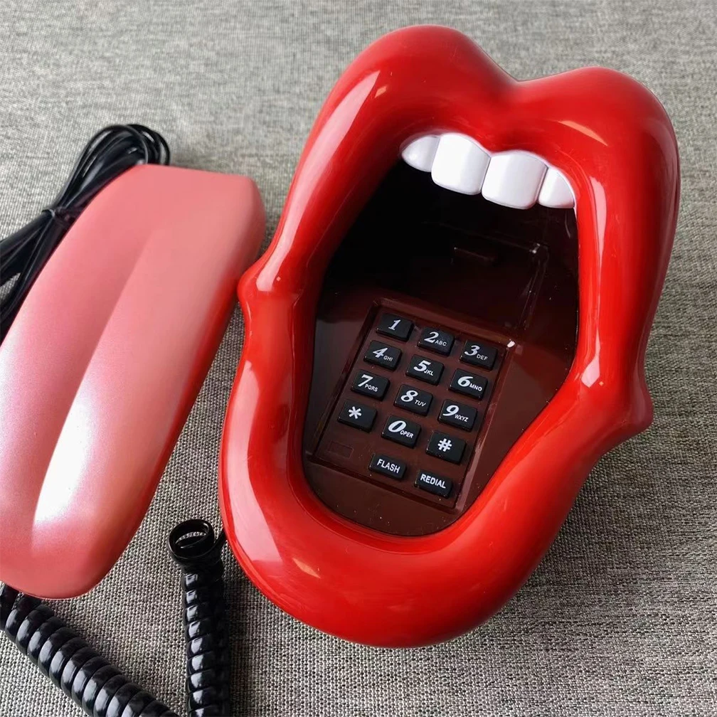 Novelty Tongue Stretching Sexy Lips Mouth Corded Phone Telephone with LED Indicator, Audio / Pulse Dial, Mini Landline Telephone