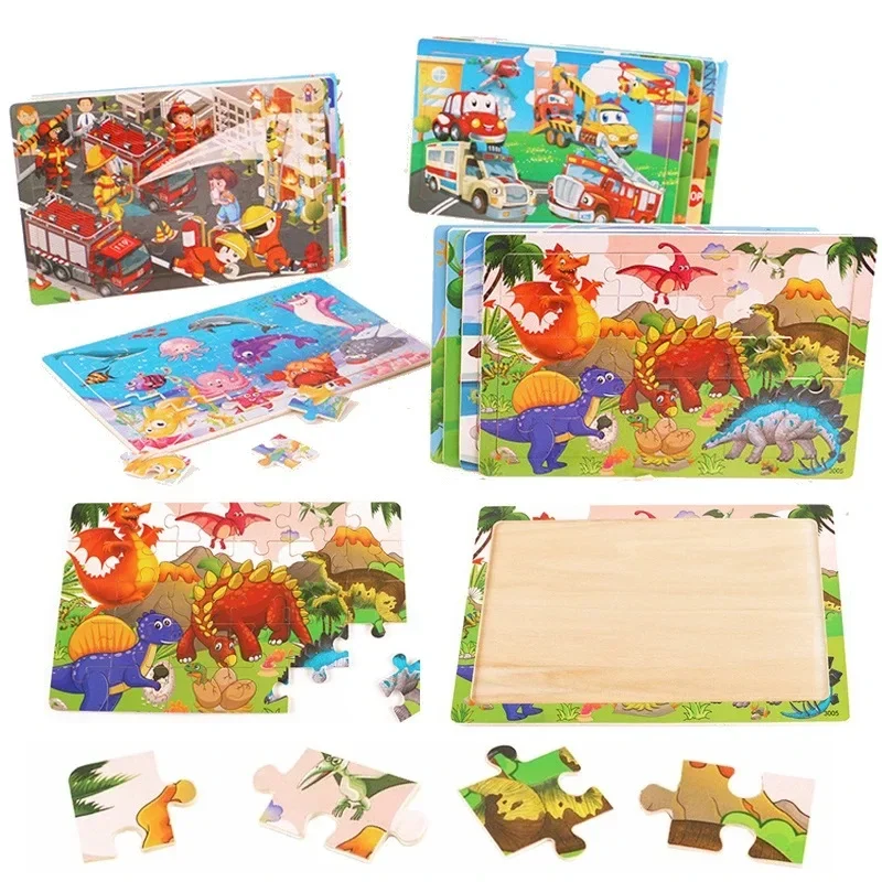 Wooden Puzzle Game Toddler for Baby Logic Thinking Intellectual Animal Vehicle Cartoon Early Educational Toys for Kids Gift