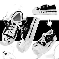 Japanese College Style Kawaii Loli Girls Shoes Pirates Flags Scars Patterns Round Head Thick Bottom 4.5cm Canvas Shoes