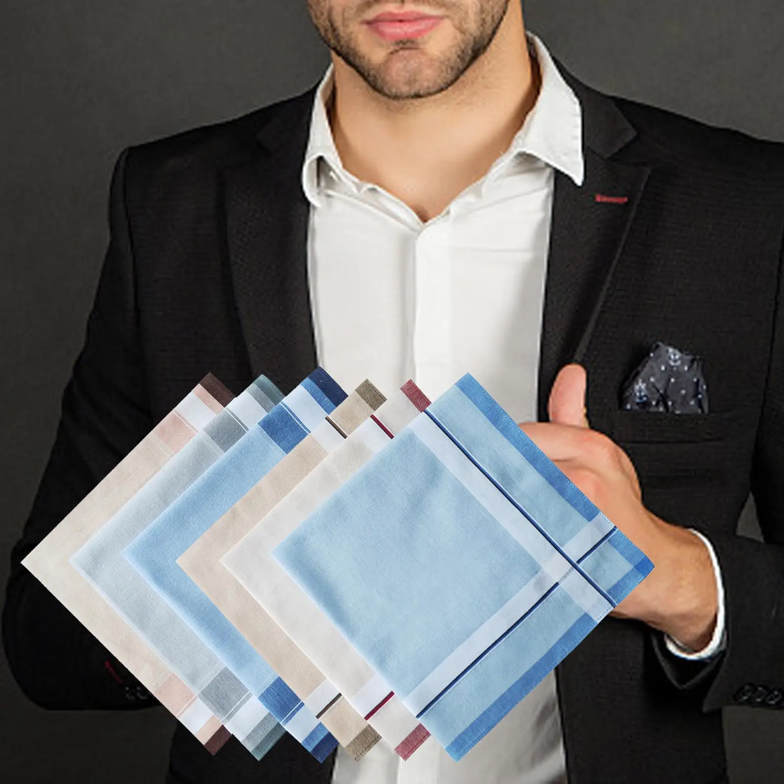 6x Pocket Square Hankies Cotton Men's Handkerchiefs for Casual Prom Weddings