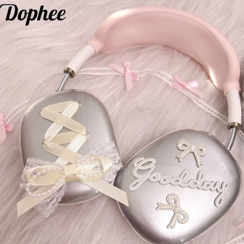 

Dophee Original AirpodsMax Cute Beads Ribbon Bow Handwork Apple APM Headphone Case Spice Girls Y2k Transparent Earphone Cover