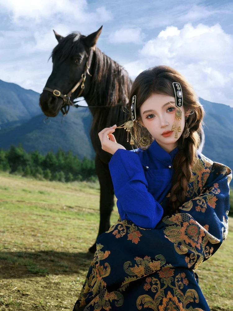 

Новый этнический тибетский костюм для танцев и фотосессий, традиционная тибетская одежда для фотосъемки, наряд для путешествий и фотосъемок в этнических регионах