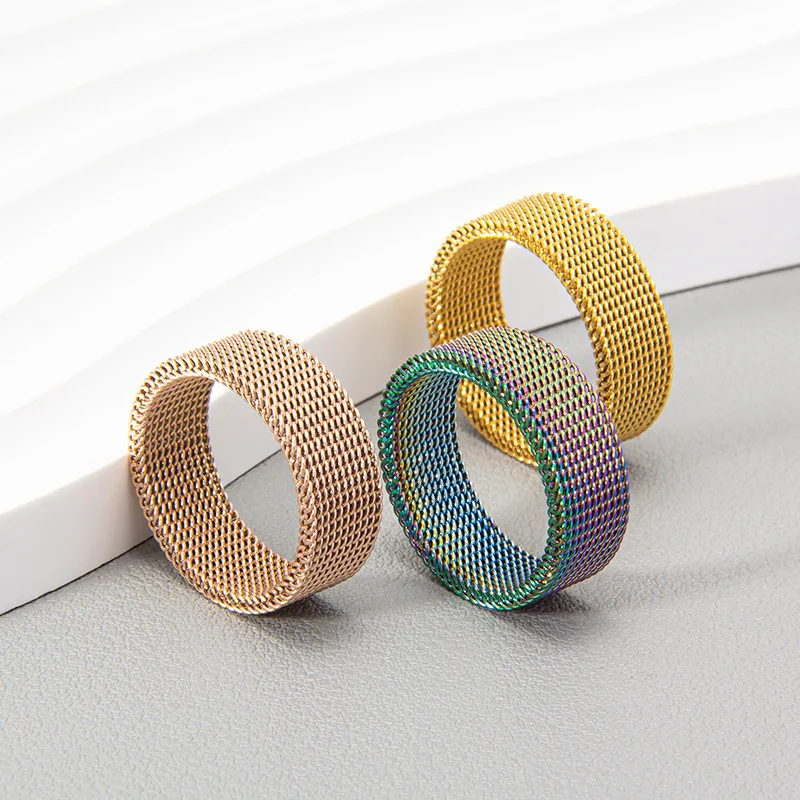 standard U.S. code titanium steel woven mesh deformation ring 8MM vacuum plating does not lose color