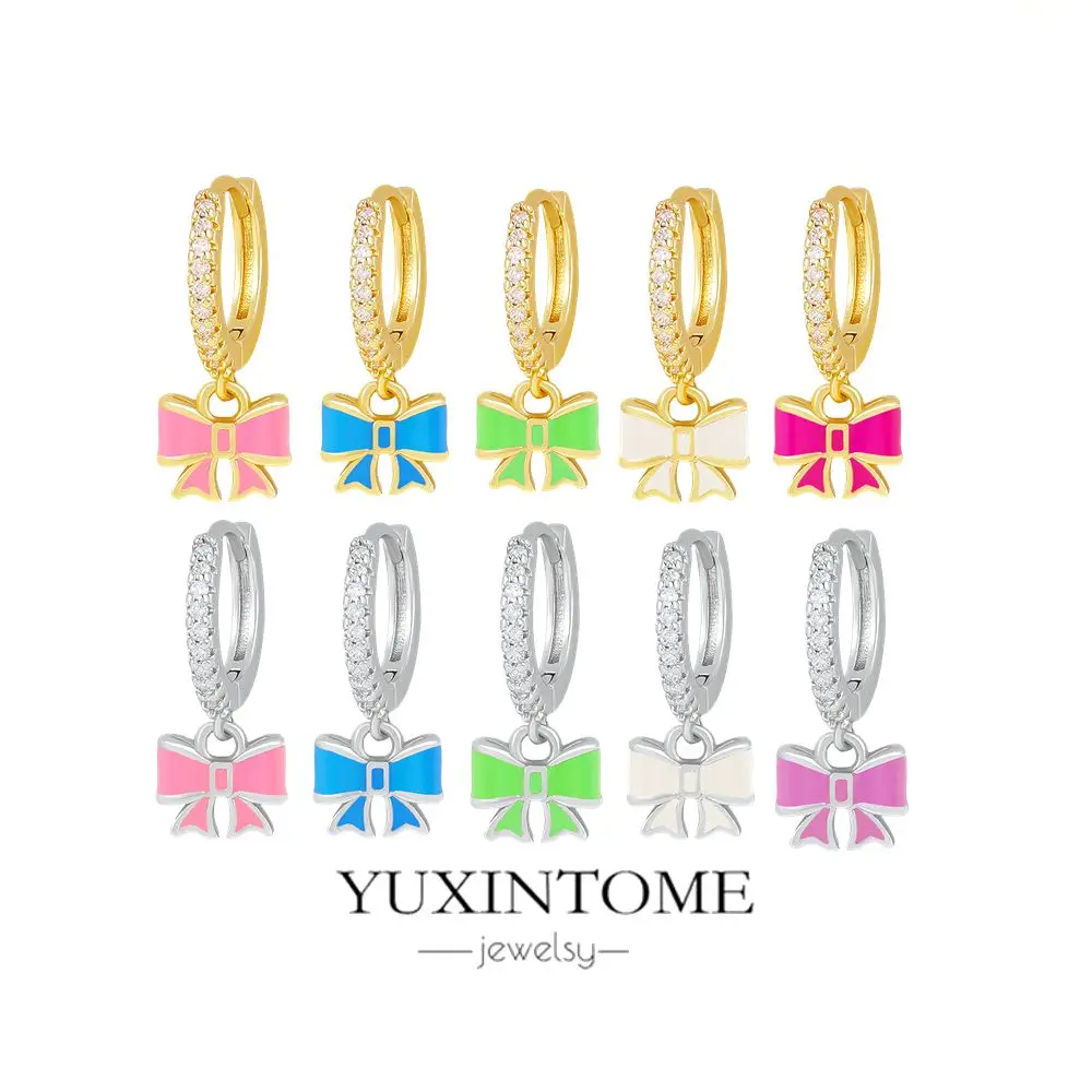 

YUXINTOME Cute Dropper Series Fashionable Bow Style Cute Ring Earrings 925 Sterling Silver Earrings for Women's Jewelry Gifts