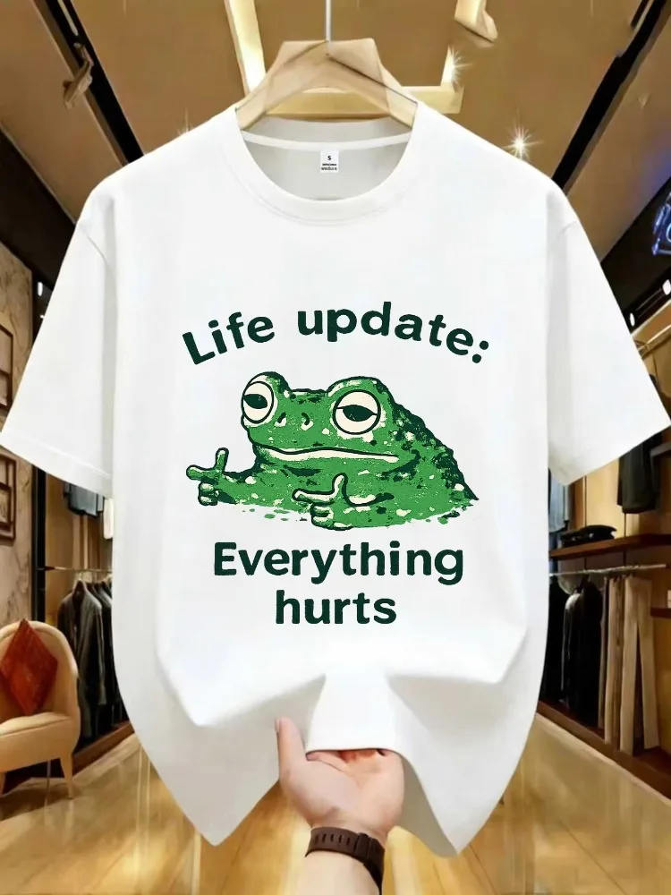 Lustiges Frosch-T-Shirt „Life Update“ für Herren und Damen, kurzärmeliges T-Shirt aus Baumwolle, atmungsaktiv, Rundhalsausschnitt, Grafik-T-Shirts, Streetwear-Kleidung