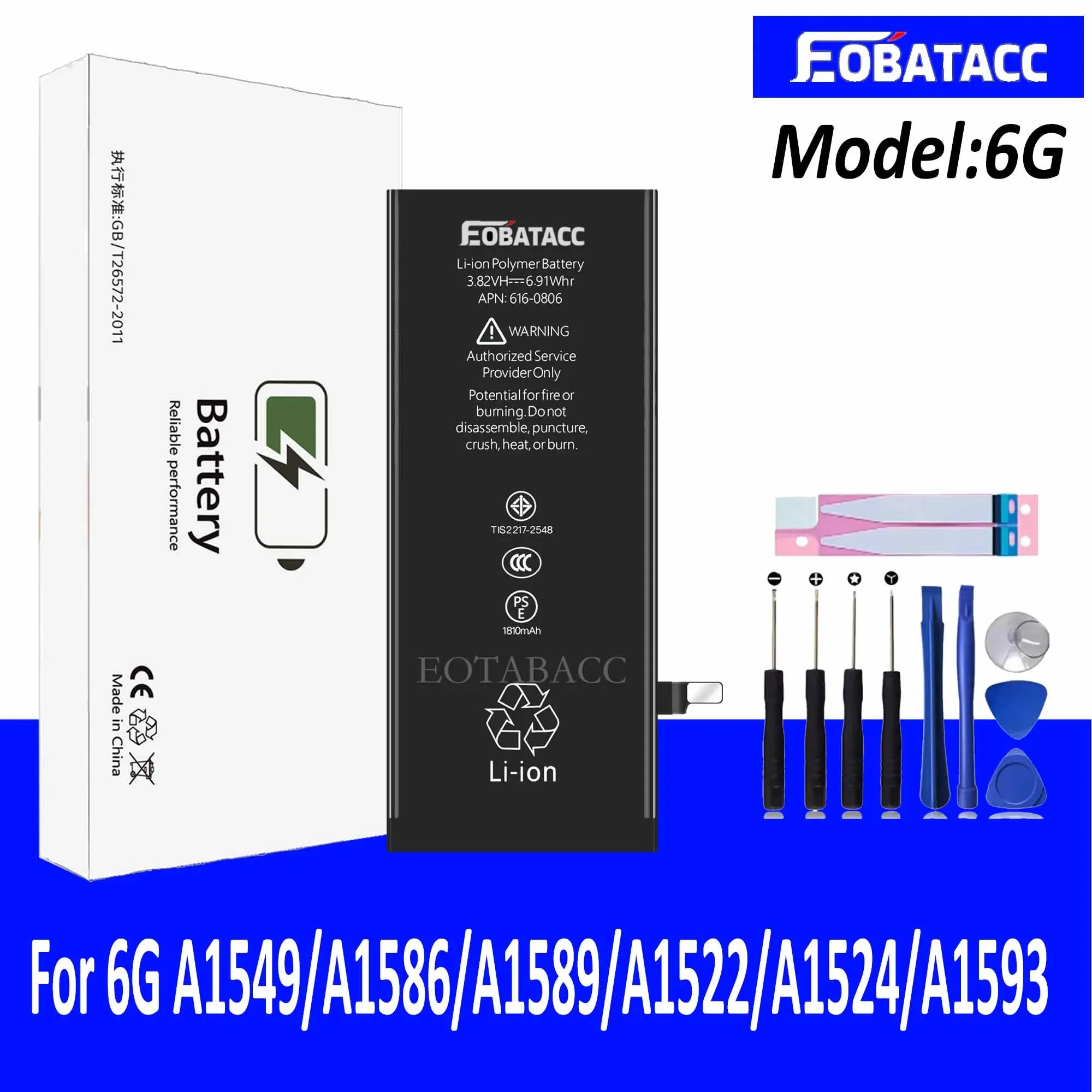 EOTABACC High Quality 100% Original Battery  For iPhone 6 6G A1549/A1586/A1589/A1522/A1524/A1593 Phone Battery+Tools