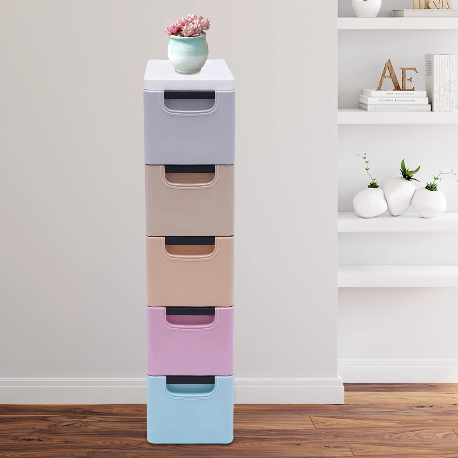 Modern PP Storage cabinet 5 layers  Rolling Narrow Cabinet With Drawer And Wheel 20 × 40 × 84cm