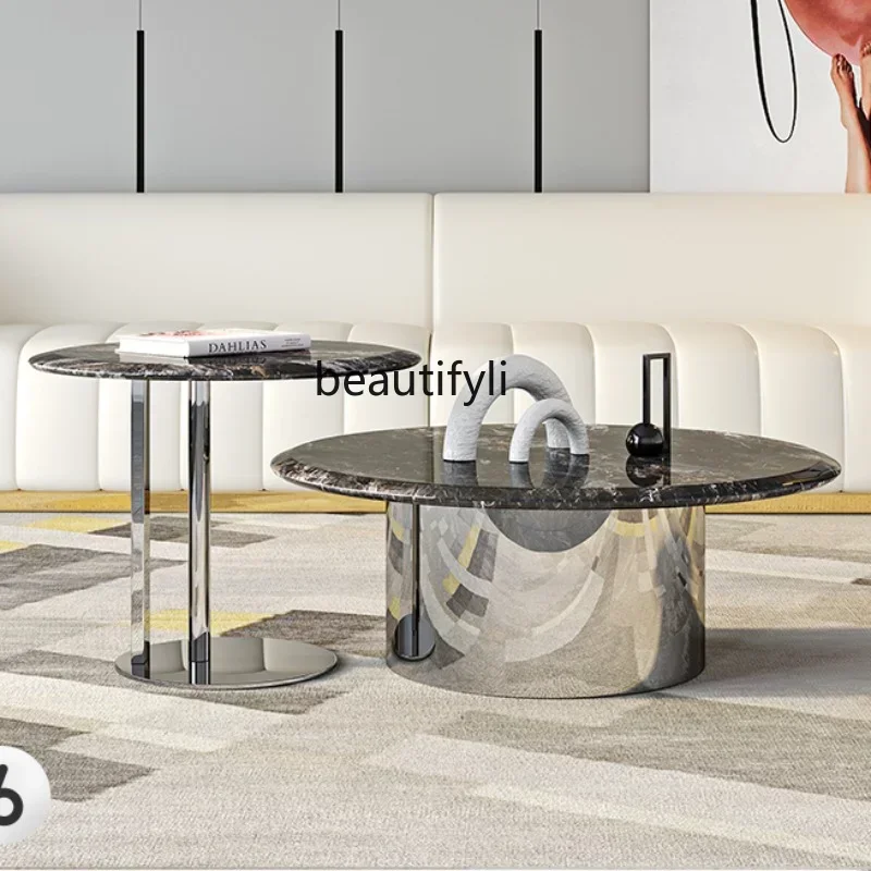 

new Italian Minimalist Light Luxury Stone Plate Coffee Table Household Size Combination Stainless Steel Simple Side Table ss 861