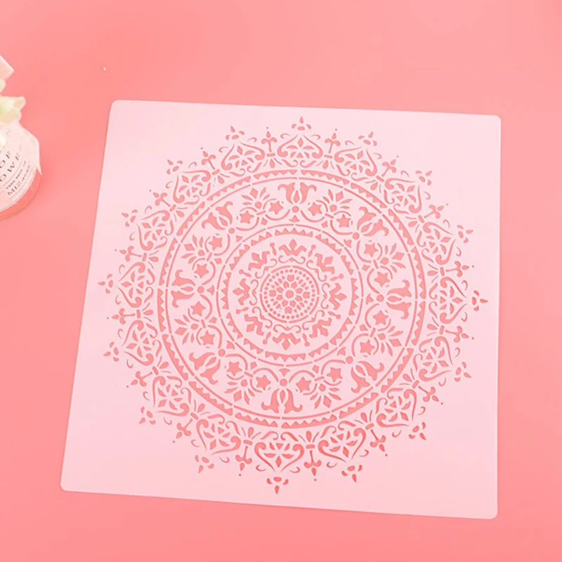 Molde de Mandala artesanal para pintar plantillas, plantilla de tarjeta de papel estampada, 30cm