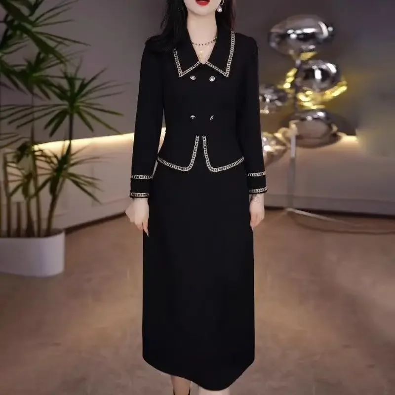 

Новое модное тонкое весенне-осеннее модное темпераментное элегантное и универсальное базовое платье из двух частей XQ32