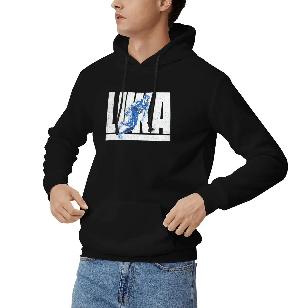 Luka Doncic Distressed Logo Design With Silhouette Hoodies Men Women Pullover Sweatshirt Hip Hop Long Sleeve Streetwear Winter