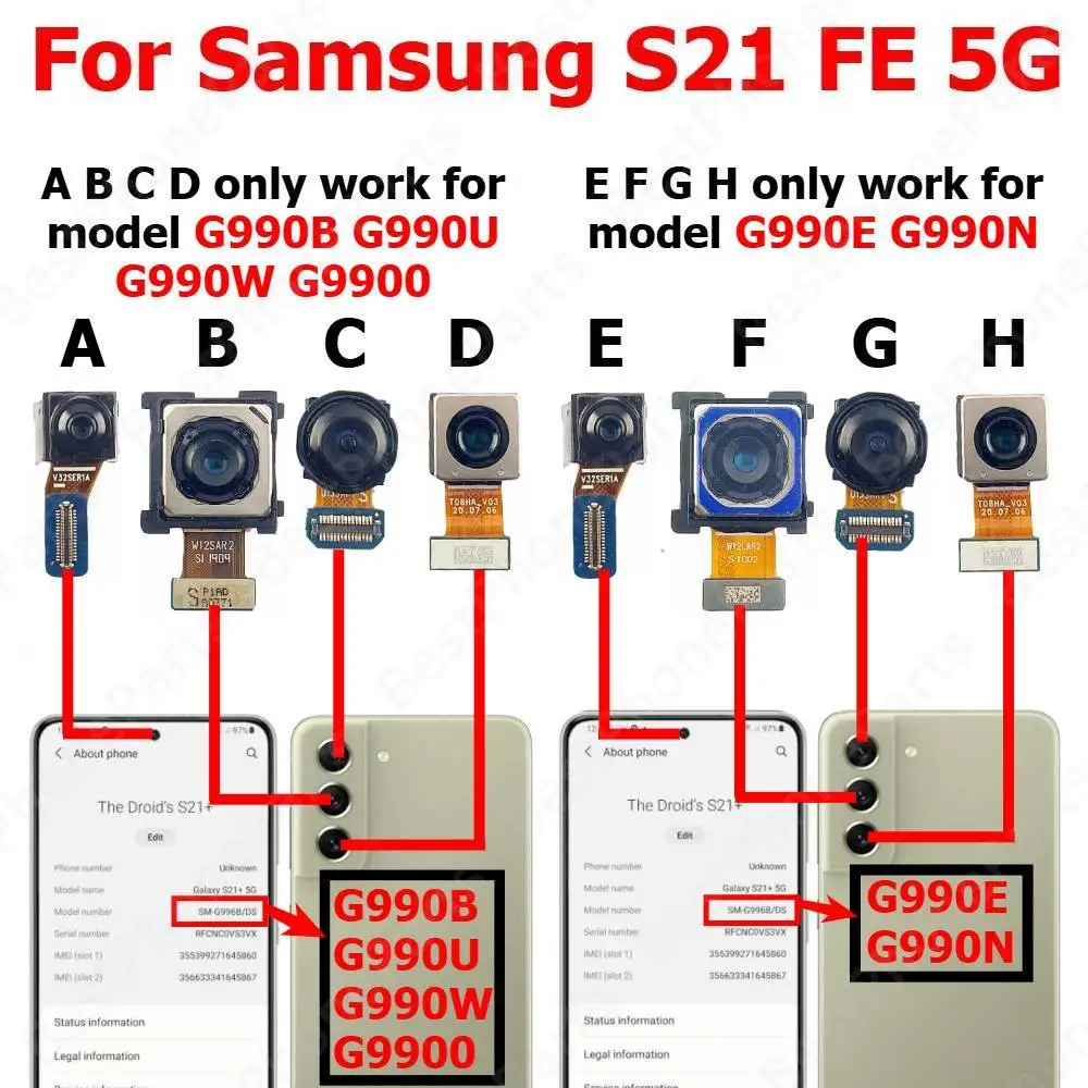 Rear Front Camera For Samsung S21 FE 5G G990 Backside Facing Frontal Selfie Back Camera Module Mobile Phone Replacement Parts