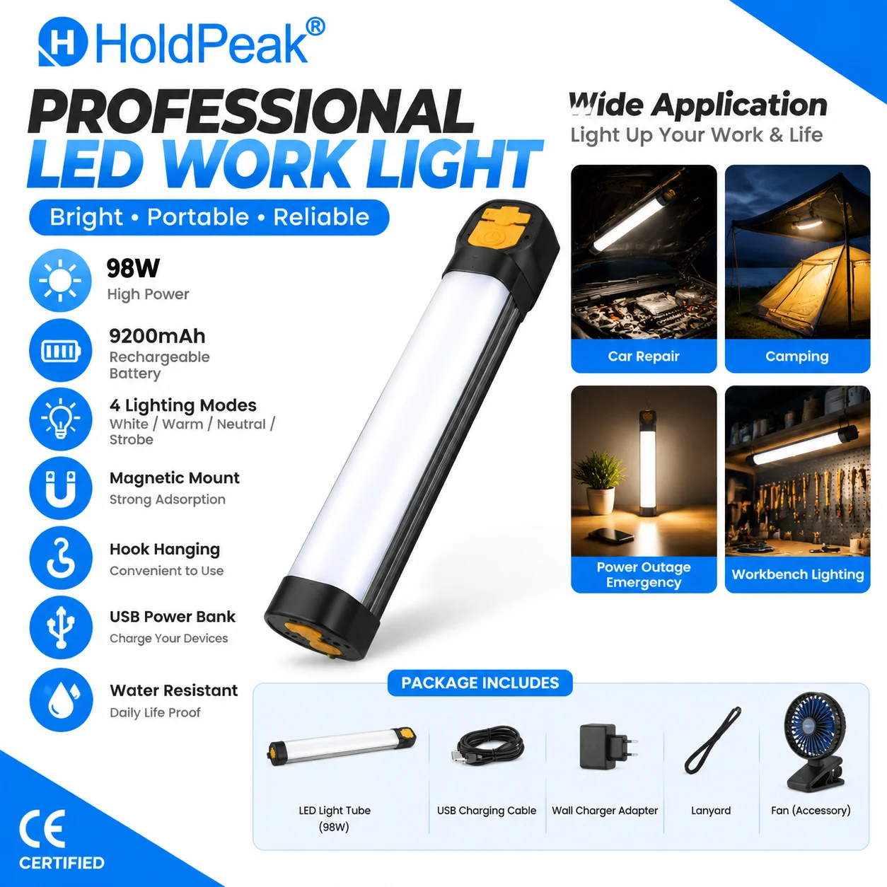 ledキャンプライト-9200mah充電式-4段階調光モード-白-暖色-中間色-赤-青-警告灯-アウトドア作業用