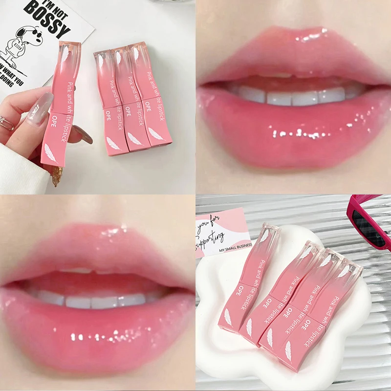 女の子と女性のためのミラーウォーターふっくらとしたリップグロス、高度に着色されたリップステイン、ピンク、光沢と保湿、長持ち