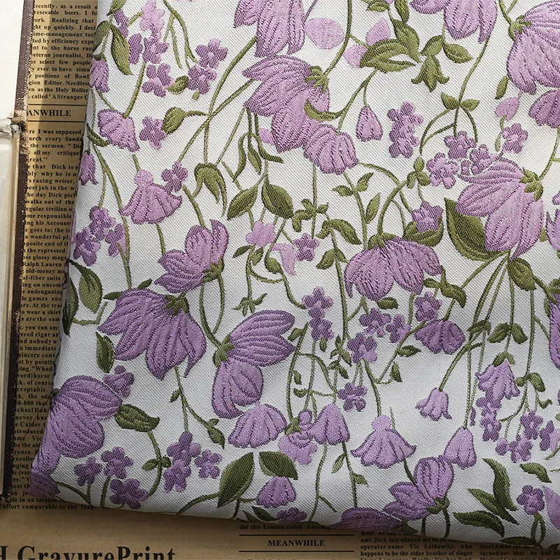 Yarn Dyed Flower Jacquard Fabric Soft Drape Purple Pastoral Fabric Women's Fashion Dress Fabric 50cmx145cm