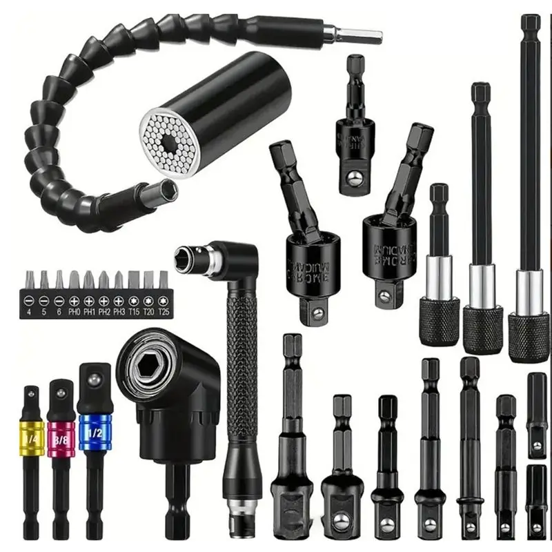 A72P Flexible 31PCS Drill Bit Extension Set Rotatable Socket Adapter Hex Shank 105° Right Angle…