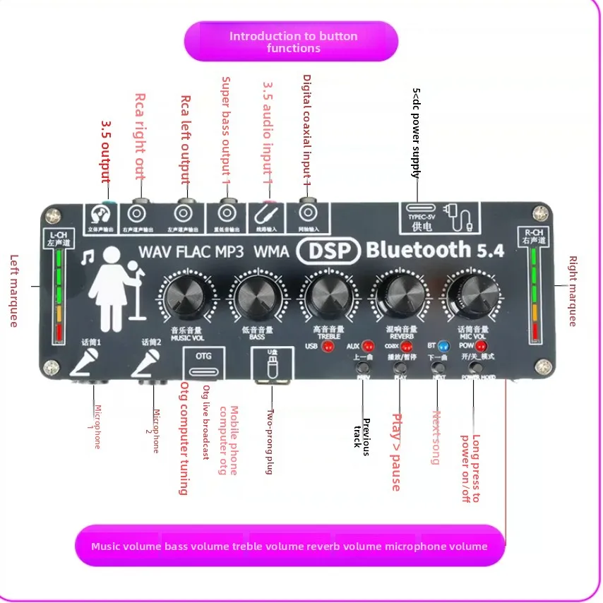 Fever Bluetooth Front Panel Microphone Karaoke Reverb Tuning Lossless U Disk Dual Output Stereo Jump Marquee