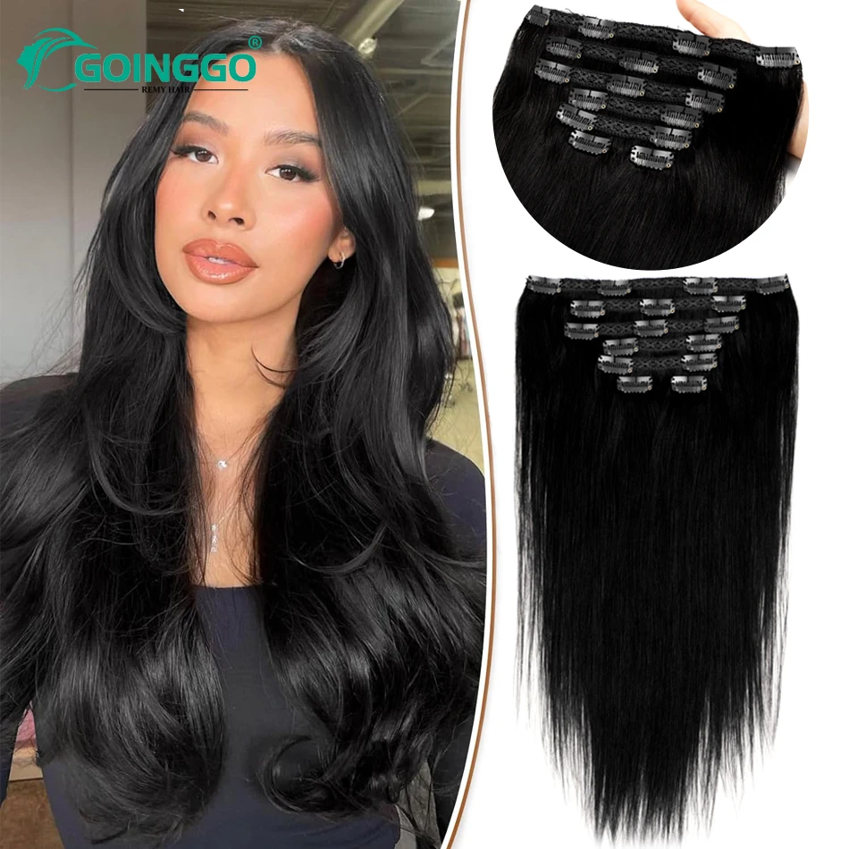 

Clip In Hair Extensions Human Hair Straight Jet Black Clip In Weft Off Black Natural Hair Clip Ins Hair 7Pcs/Set 100g Full End