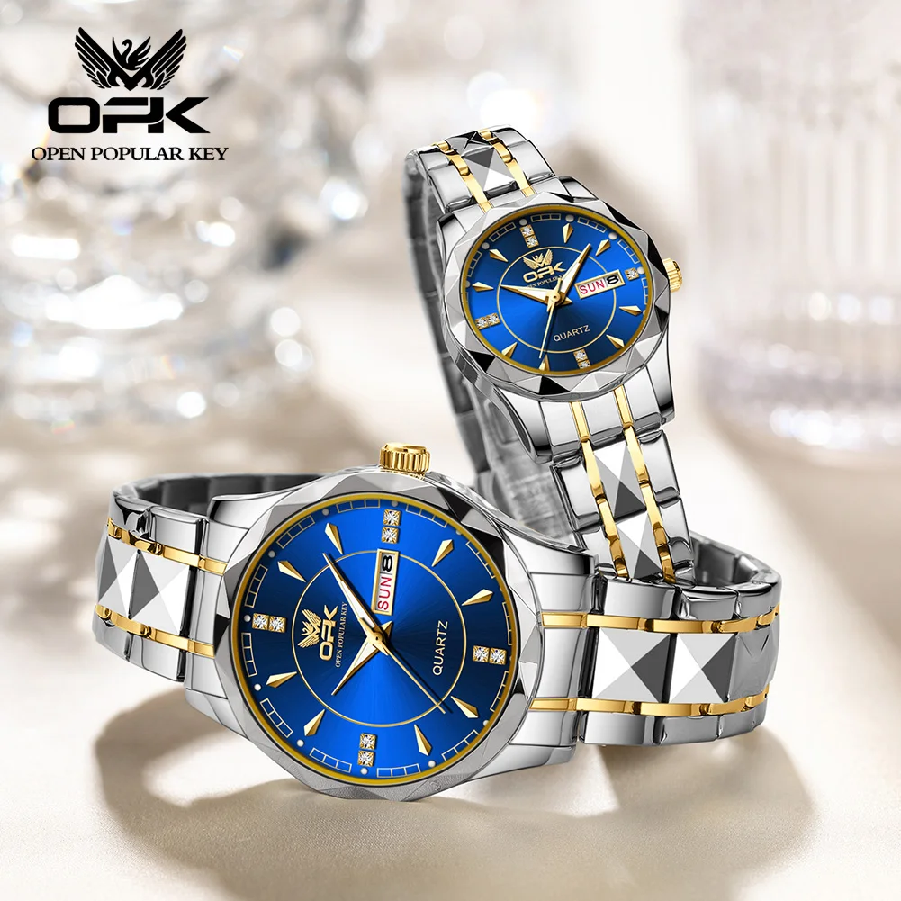 OPK 8151 Quartz  Couple Watch Calendar Waterproof Lover's Wristwatches