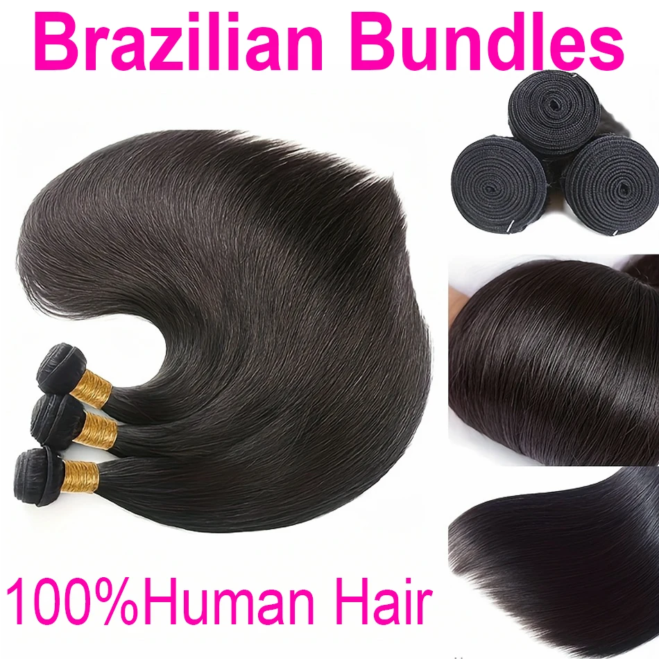 

Brazilian Human Hair Bundles 16-30 Inch Straight Bundles Human Hair 10A 100% Unprocessed Virgin Hair Weave Bundles Natural Hair