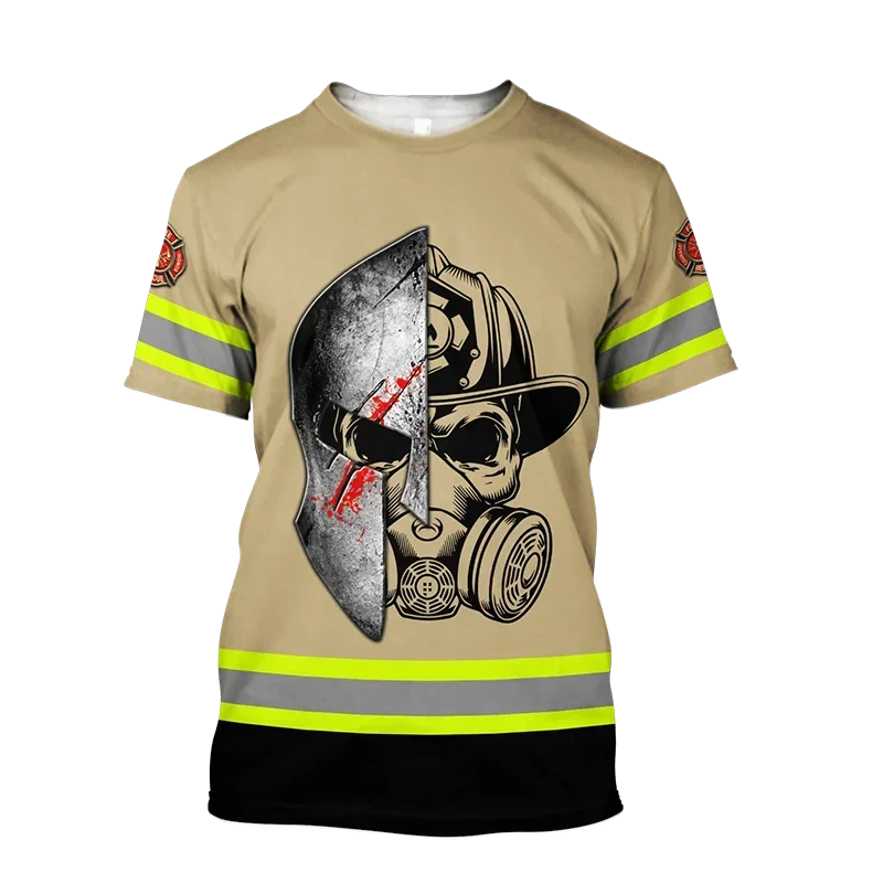 Firefighter Graphic Printed Summer Men's O-Neck T-Shirts Casual Short Sleeve Oversized Pullover Fashion Streetwear Men Clothing