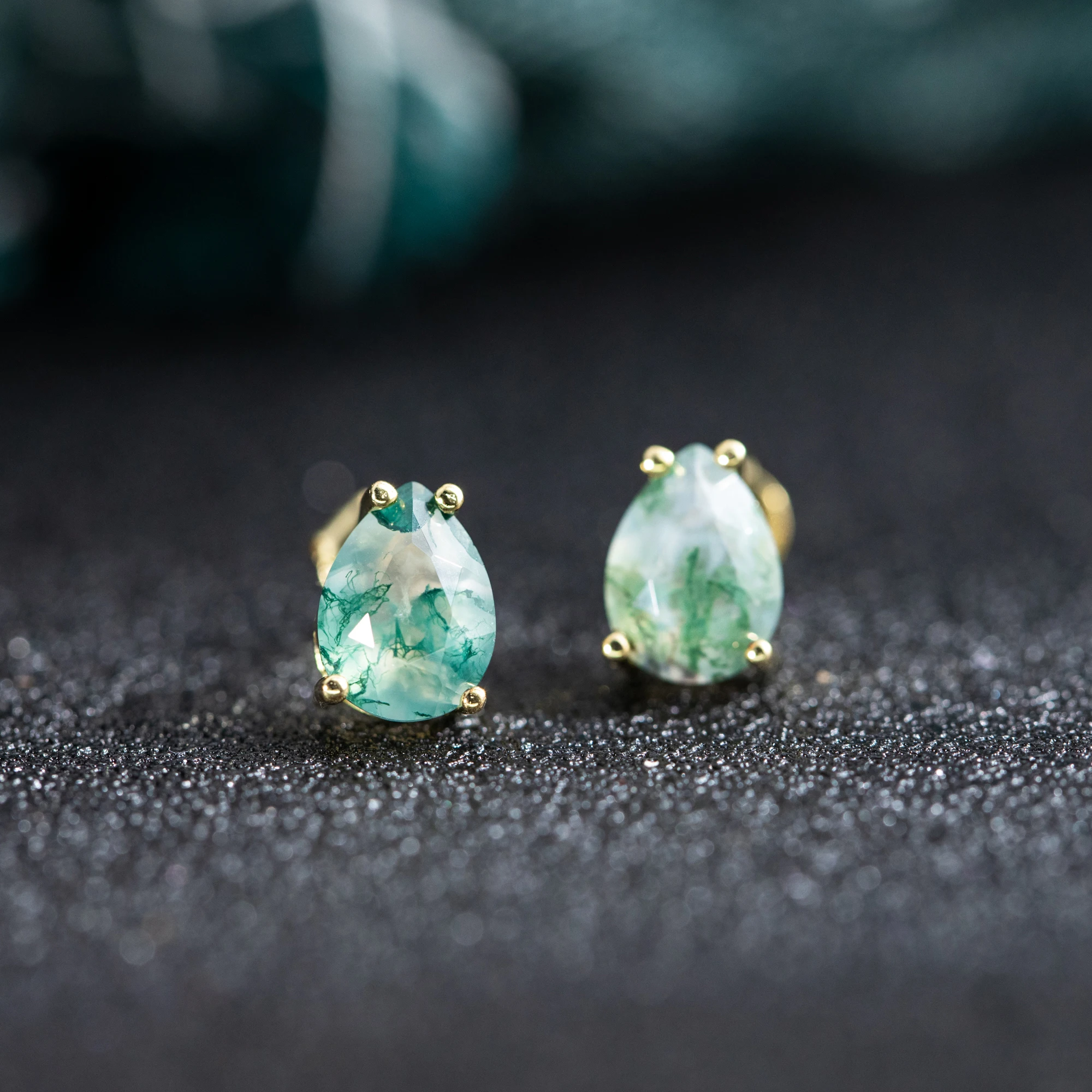 925 Sterling Silver Stud Earrings for Women Natural Hexagon 6*8mm Moss Agate Earrings Minimalism High Quantity Jewelry Gifts