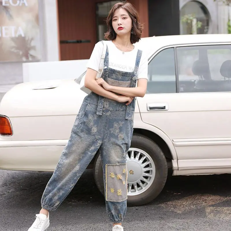 

Straight Jumpsuit Women's Blue Denim Overalls Women's Loose Fashion High-Waist Spring Autumn Pocket Jumpsuits Streetwear Q490