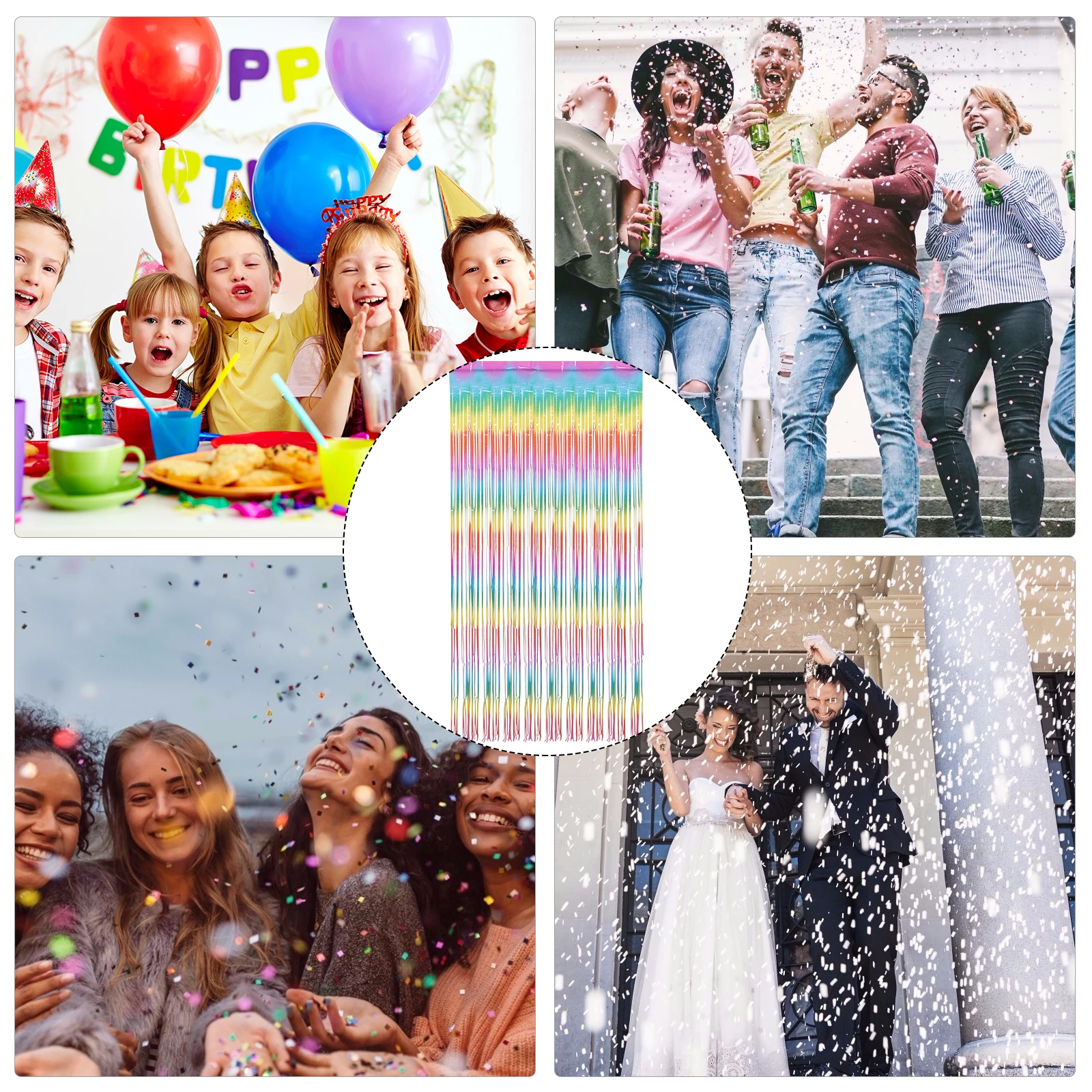 

2pcs Macaron Rainbow Fringe Curtains Party Decorations Foil Tinsel Backdrop Streamer Wedding Birthday Baby Shower Event