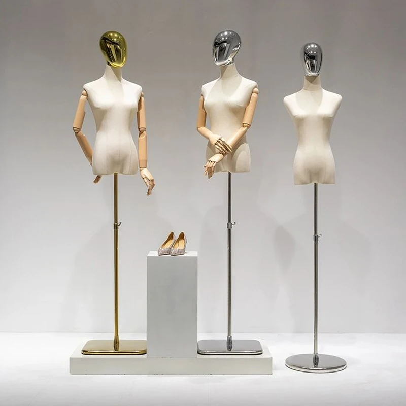 

Women's Half Body Mannequin for Clothes Female Dummy with Chrome Head Torso Fashion Retail Display