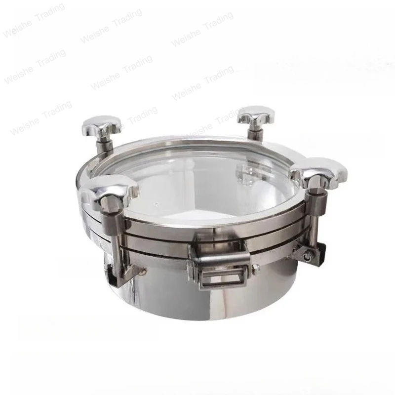 

304 Stainless Steel Pressure Manhole Cover Sanitary Grade with Sight Glass Flange Hand Hole Welded Thickened Viewing Window