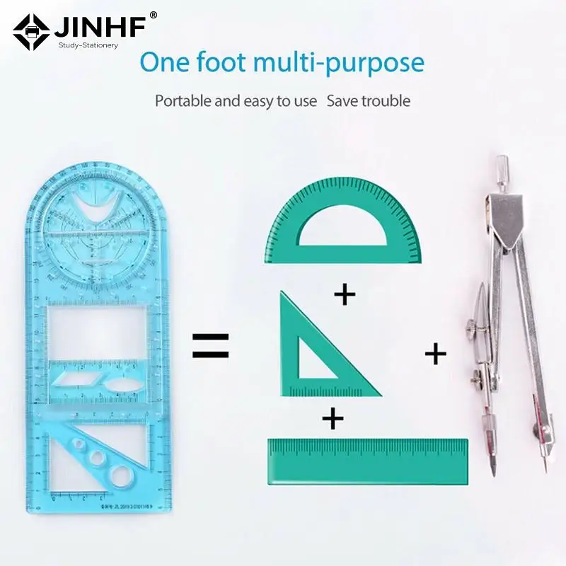 1X Multifunctional Drawing Template Art Geometric Ruler Drafting Tools Stationery Students Office Supplies Measuring Scale Ruler