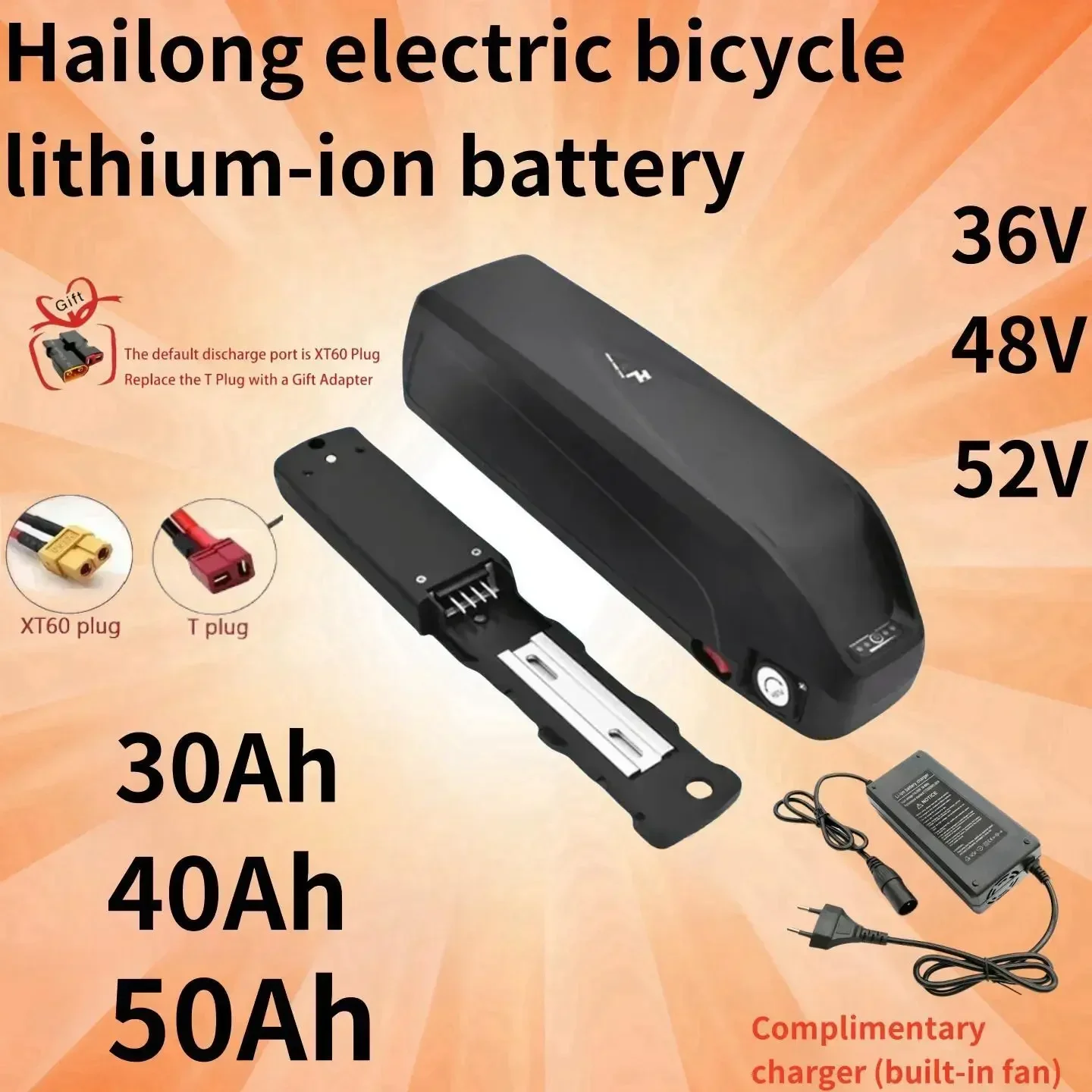 

Brand new Original 36V 48V 52V 30Ah 40Ah 50Ah 18650 Hailong Battery For Bafang BBS02 BBS03 BBSHD Motor +BMS customizable plug