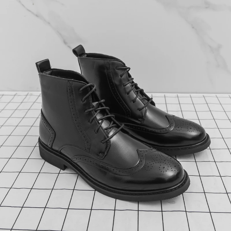 

Winter Men Classic Brock Chelsea Boots Black Brown Casual Lace-up Business Office Retro High-top Ankle Boots Social Boots Men