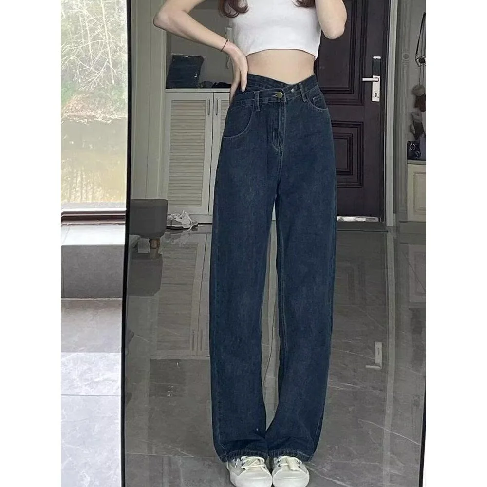 

High Waist Straight Leg Jeans Women's Spring Autumn plus Size ort plus Size High Waist Slimming Loose Wide Leg Floor Length...