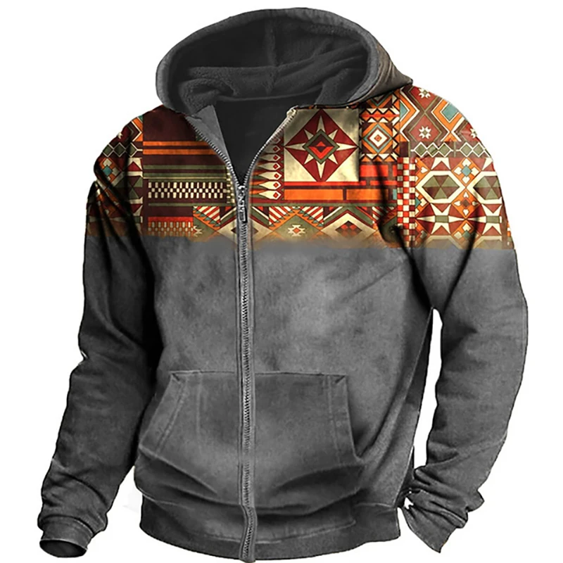 Autumn Ethnic Style 3D Printed Hoodies Men Women Fashion Vintage Oversized Sweatshirts Zipper Hoodie Male Tracksuit Man Clothing